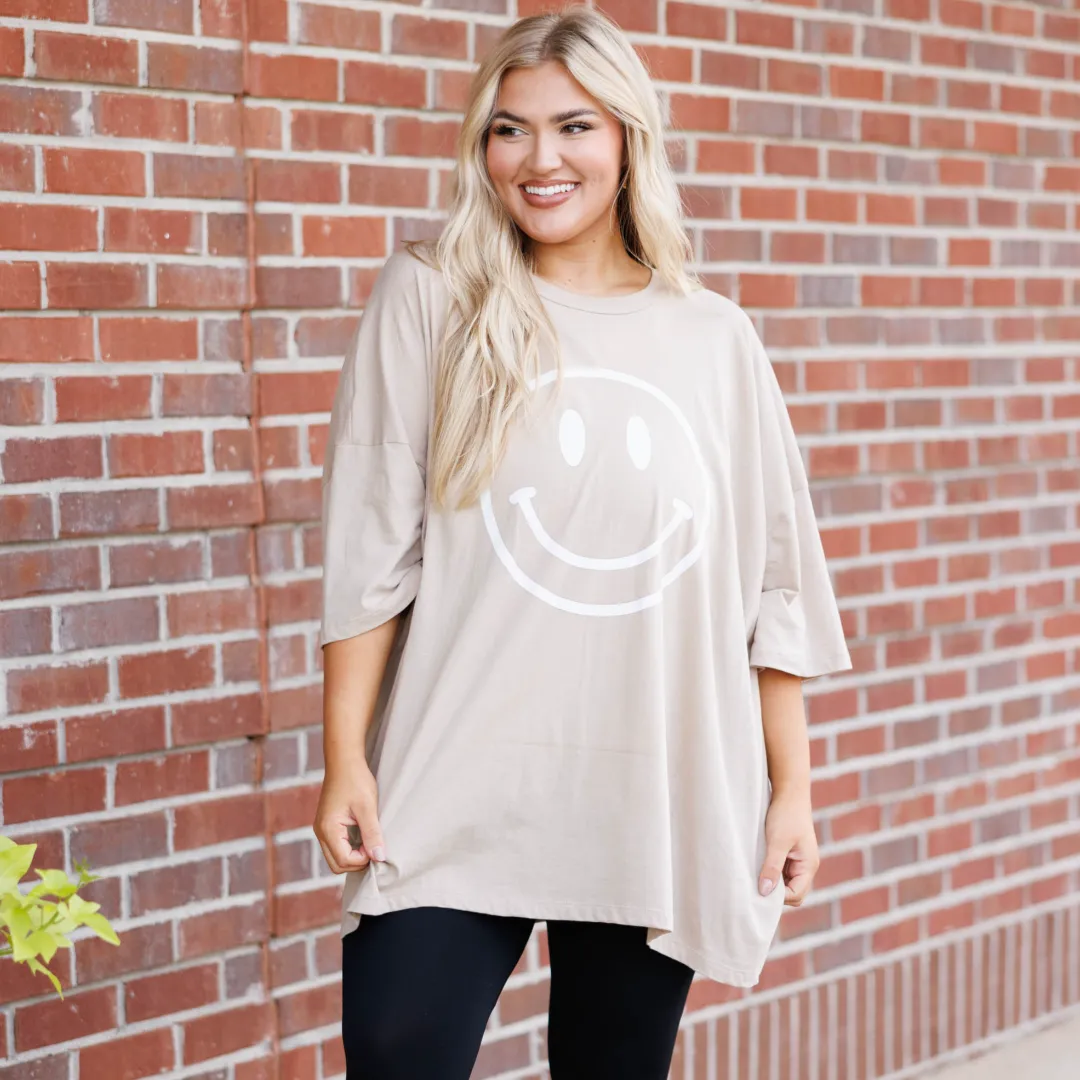 Remember To Smile Boyfriend Tee, Light Mocha