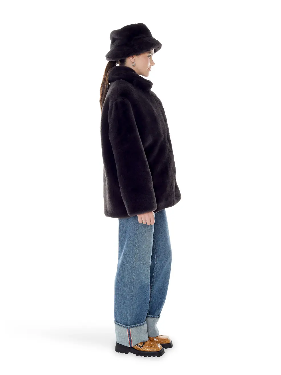 		Riley  Coal Black Faux Fur Coat	