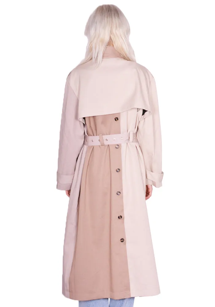 ROKH R8CA69 VM 43 LONG TRENCH COAT MULTI-BEIGE