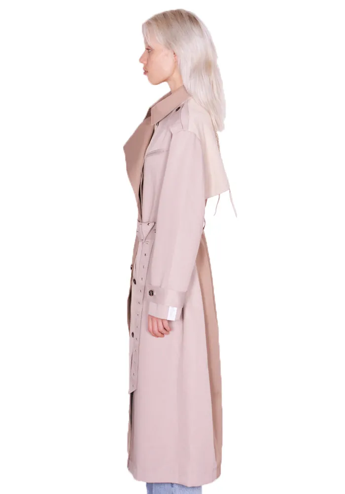 ROKH R8CA69 VM 43 LONG TRENCH COAT MULTI-BEIGE