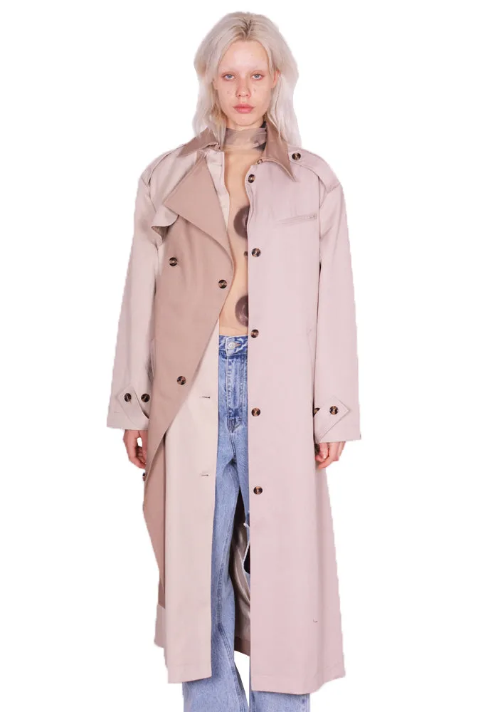 ROKH R8CA69 VM 43 LONG TRENCH COAT MULTI-BEIGE