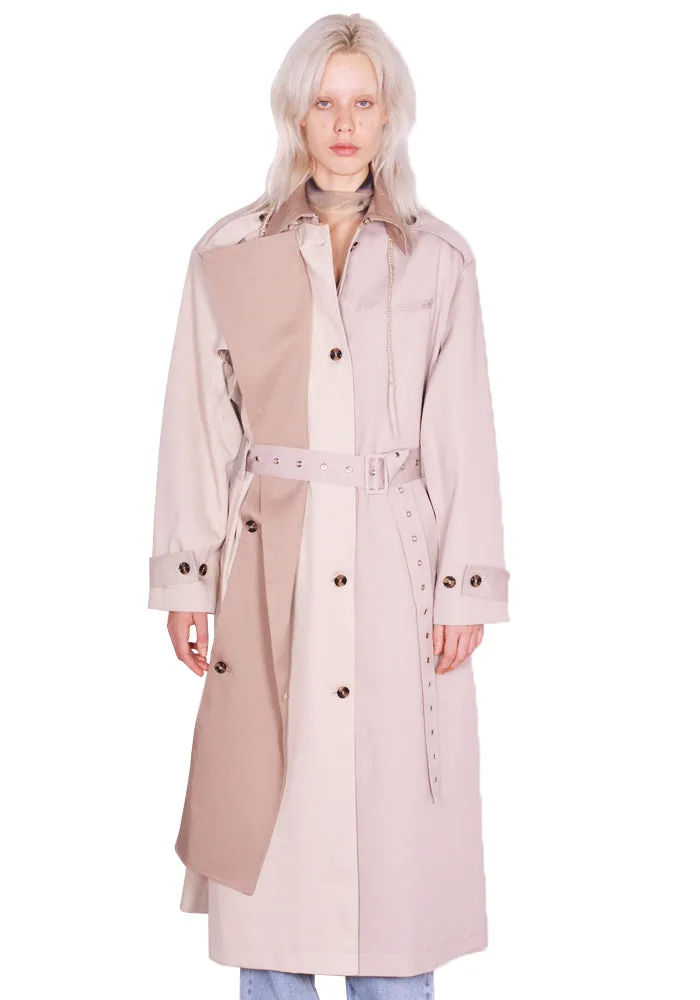 ROKH R8CA69 VM 43 LONG TRENCH COAT MULTI-BEIGE