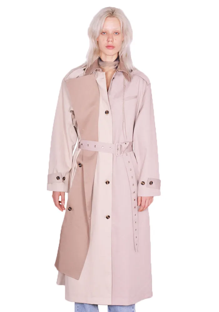 ROKH R8CA69 VM 43 LONG TRENCH COAT MULTI-BEIGE