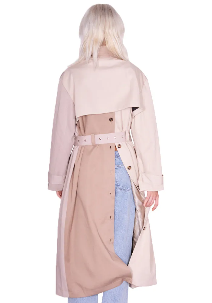 ROKH R8CA69 VM 43 LONG TRENCH COAT MULTI-BEIGE