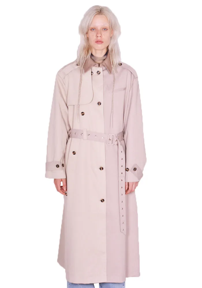 ROKH R8CA69 VM 43 LONG TRENCH COAT MULTI-BEIGE