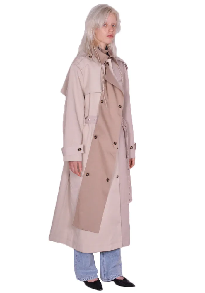 ROKH R8CA69 VM 43 LONG TRENCH COAT MULTI-BEIGE