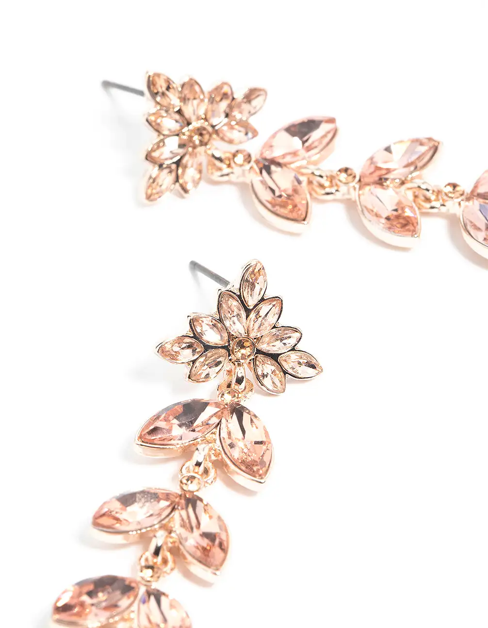 Rose Gold Navette Diamante Drop Earrings