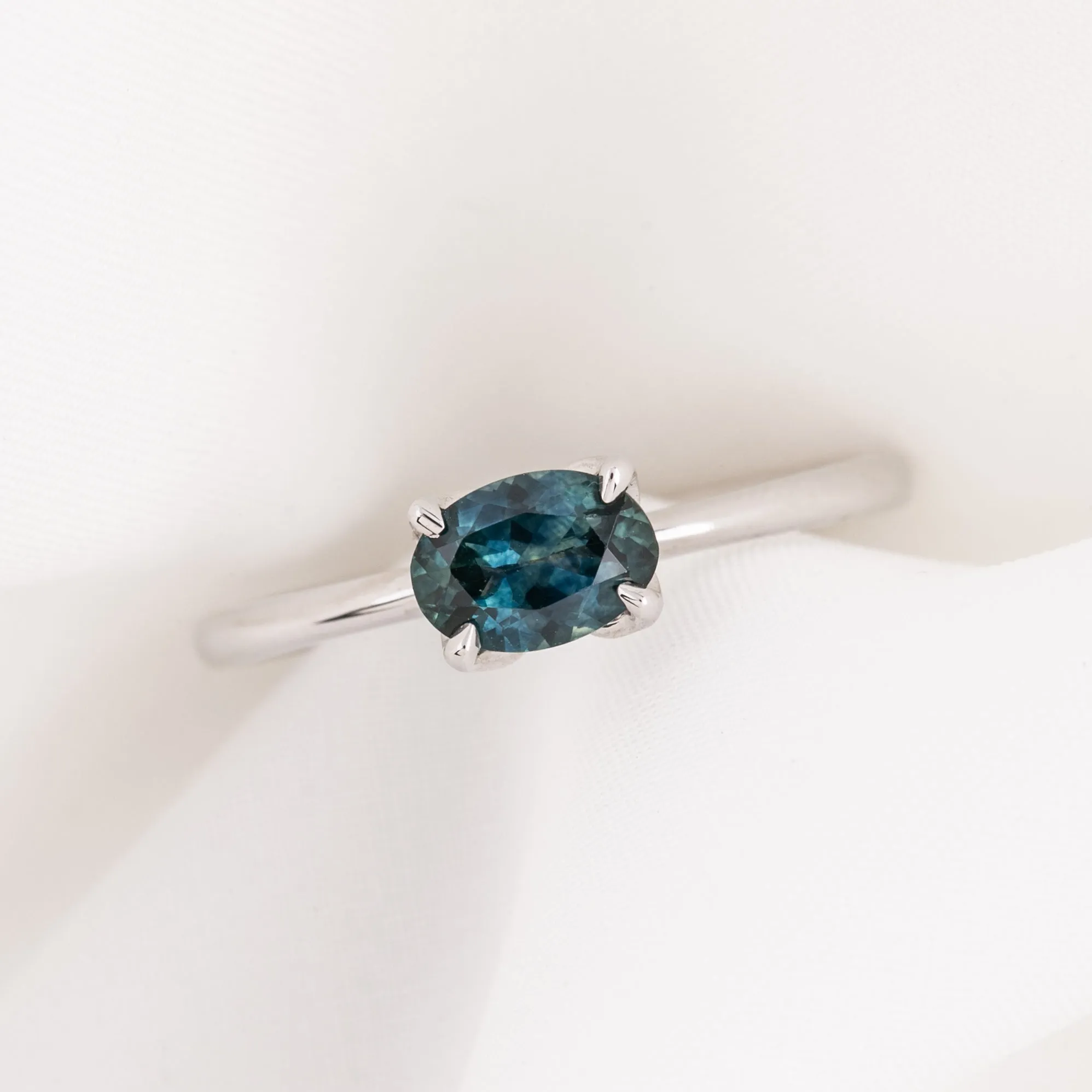 Sara Ring 0.83ct Ocean Blue East West Oval Montana Sapphire, 14k White Gold (One of a kind)