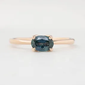 Sara Ring 0.86ct Blue Green East West Oval Montana Sapphire, 14k Rose Gold (One of a kind)