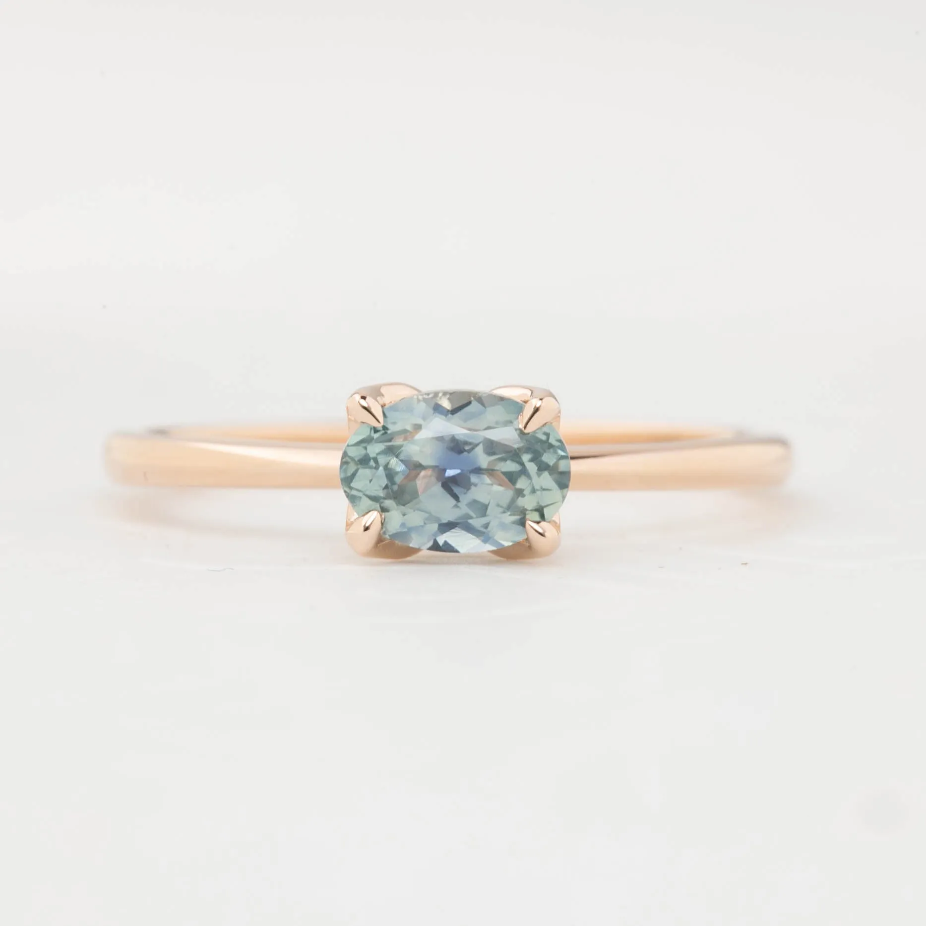 Sara Ring 0.86ct Light Blue East West Montana Sapphire, 14k Rose Gold (One of a kind)