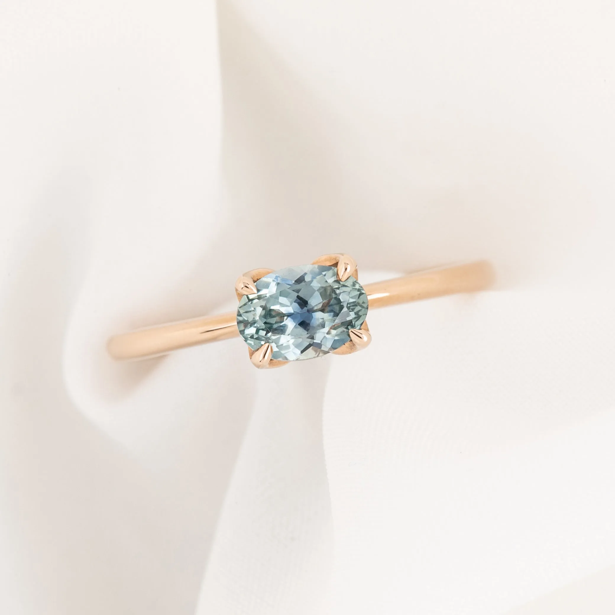 Sara Ring 0.86ct Light Blue East West Montana Sapphire, 14k Rose Gold (One of a kind)