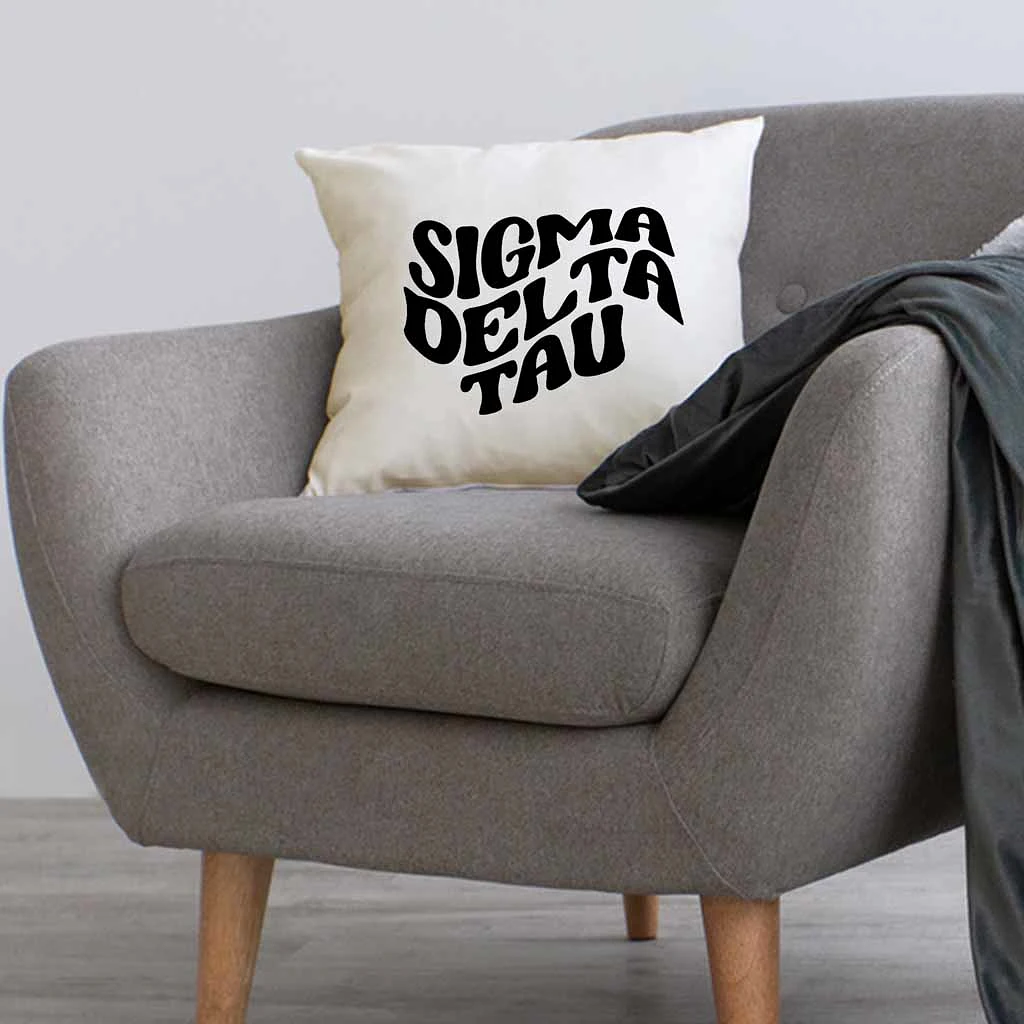 Sigma Delta Tau Greek Mod Design on a Sorority Throw Pillow Cover for Dorm Room or Apartment Decor