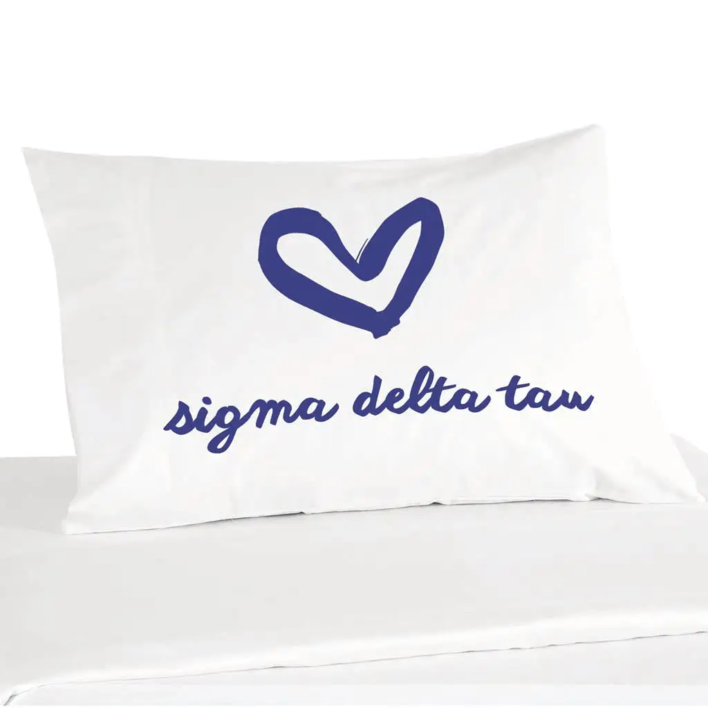 Sigma Delta Tau Sorority Name with Heart Design on Printed Pillowcase