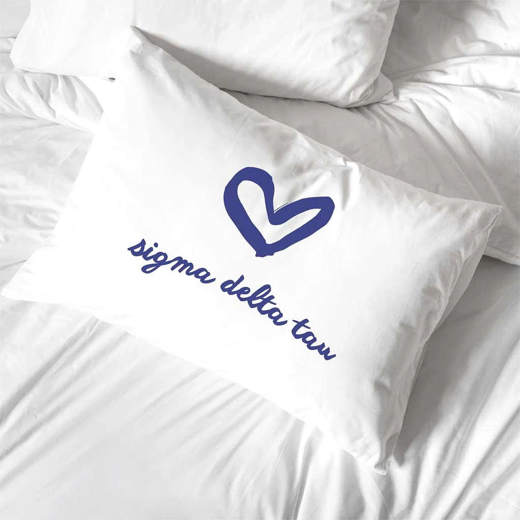 Sigma Delta Tau Sorority Name with Heart Design on Printed Pillowcase