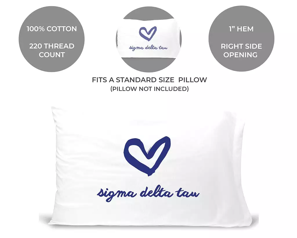 Sigma Delta Tau Sorority Name with Heart Design on Printed Pillowcase