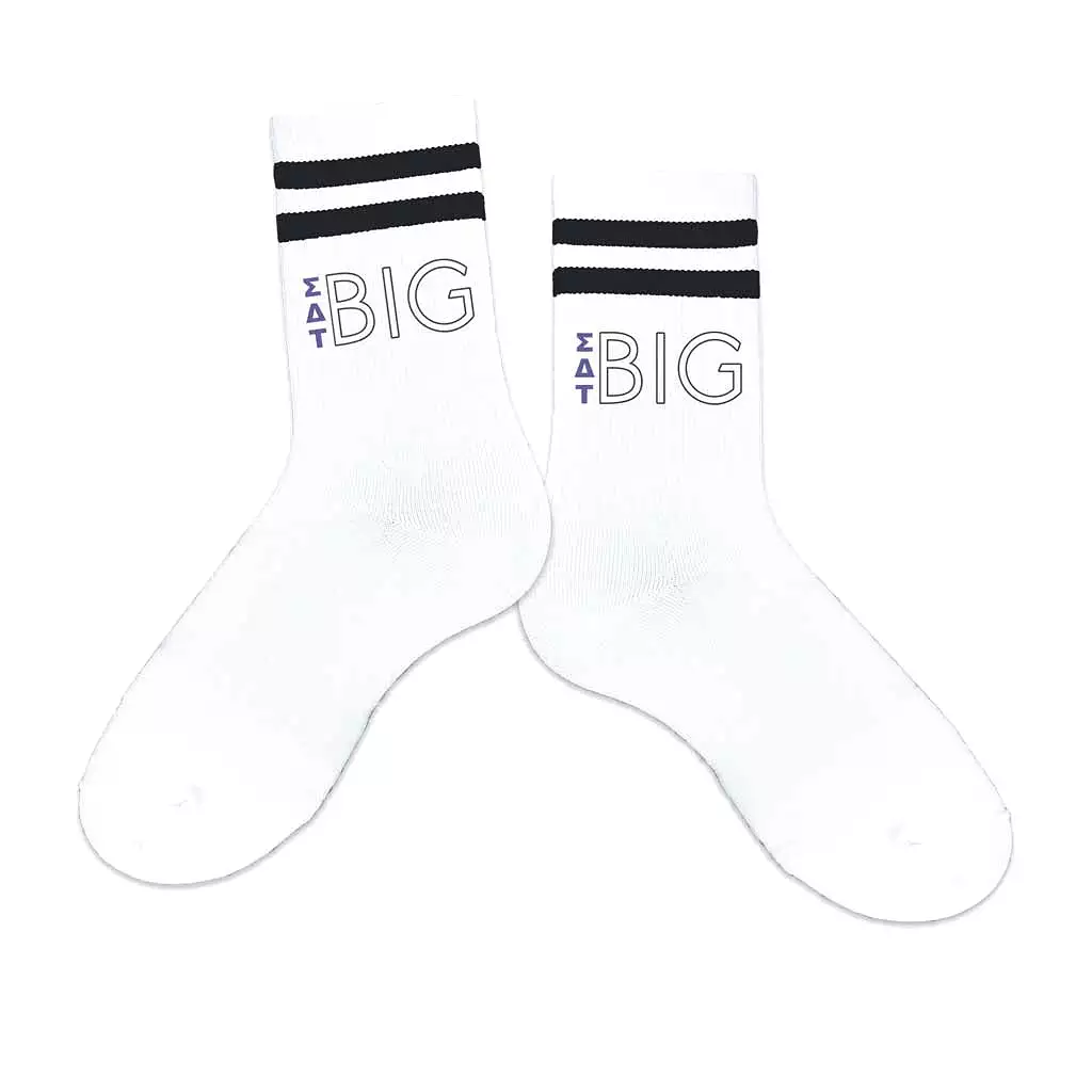 Sigma Delta Tau Sorority Socks for your Big and Little with Greek Letters on Striped Cotton Crew Socks