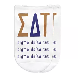 Sigma Delta Tau Sorority Socks with Large Greek Letters, Printed on No Show Socks