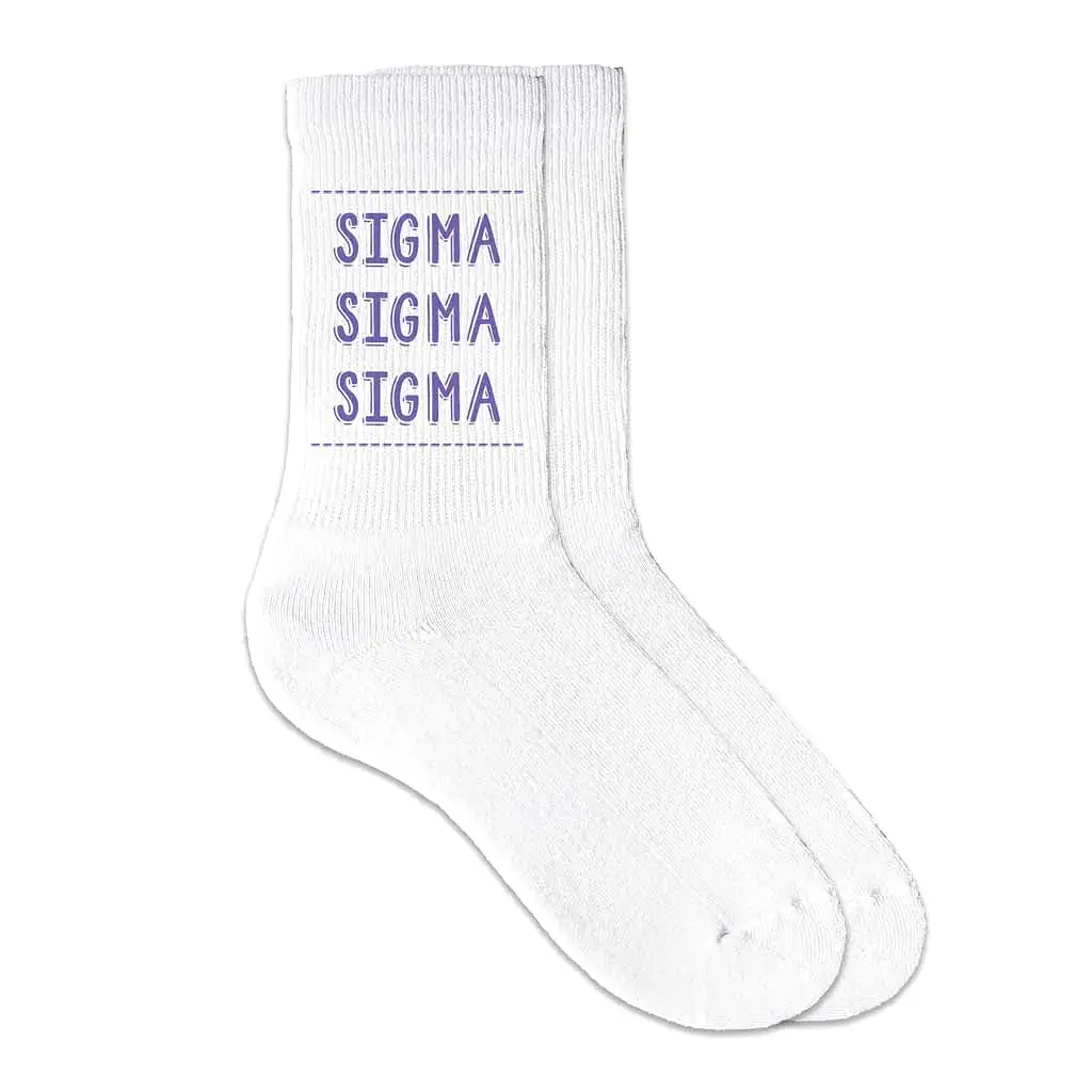 Sigma Sigma Sigma Crew Socks with Sigma Sigma Sigma Name in Sorority Colors