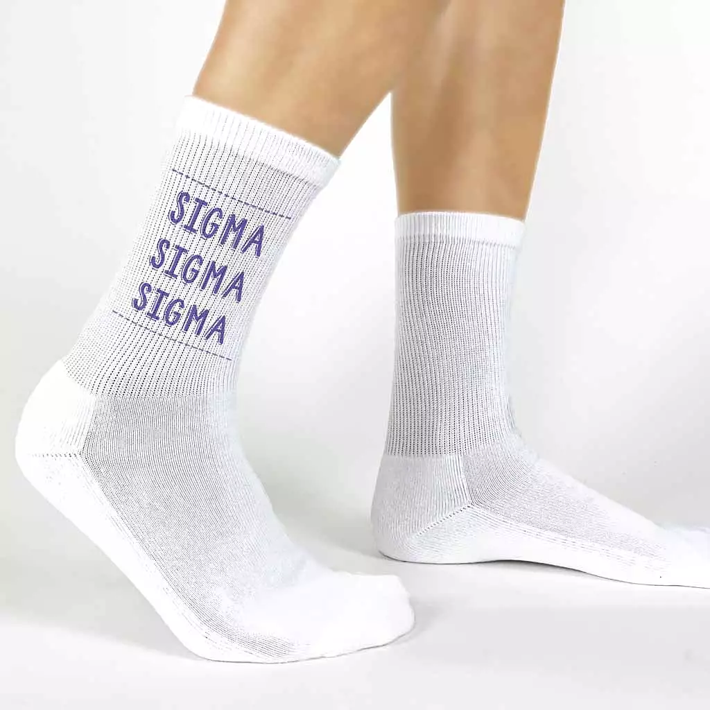 Sigma Sigma Sigma Crew Socks with Sigma Sigma Sigma Name in Sorority Colors