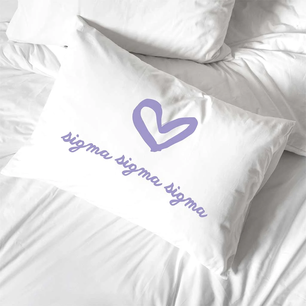 Sigma Sigma Sigma Sorority Name with Heart Design on Printed Pillowcase