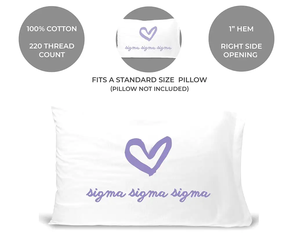 Sigma Sigma Sigma Sorority Name with Heart Design on Printed Pillowcase