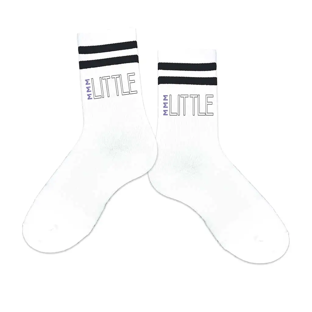 Sigma Sigma Sigma Sorority Socks for your Big and Little with Greek Letters on Striped Cotton Crew Socks