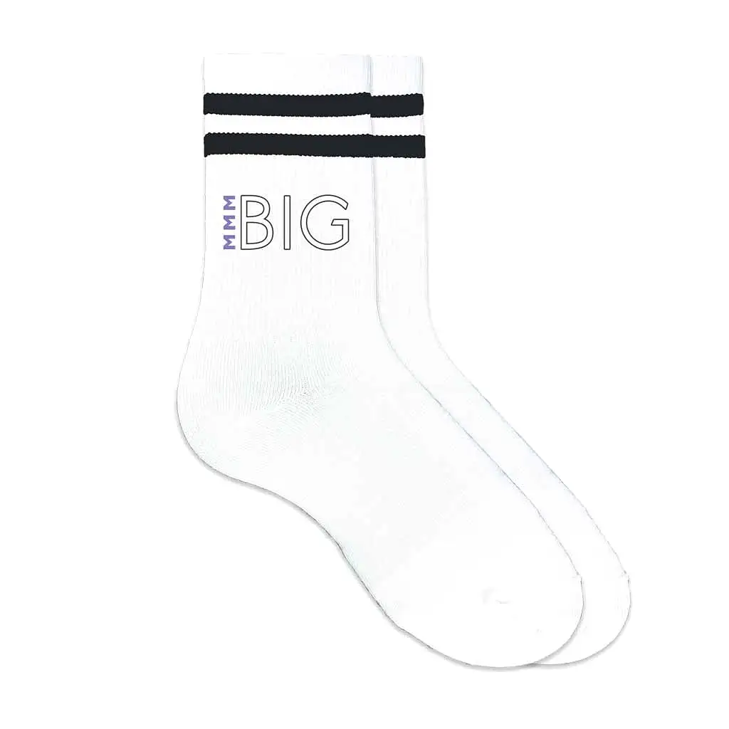 Sigma Sigma Sigma Sorority Socks for your Big and Little with Greek Letters on Striped Cotton Crew Socks