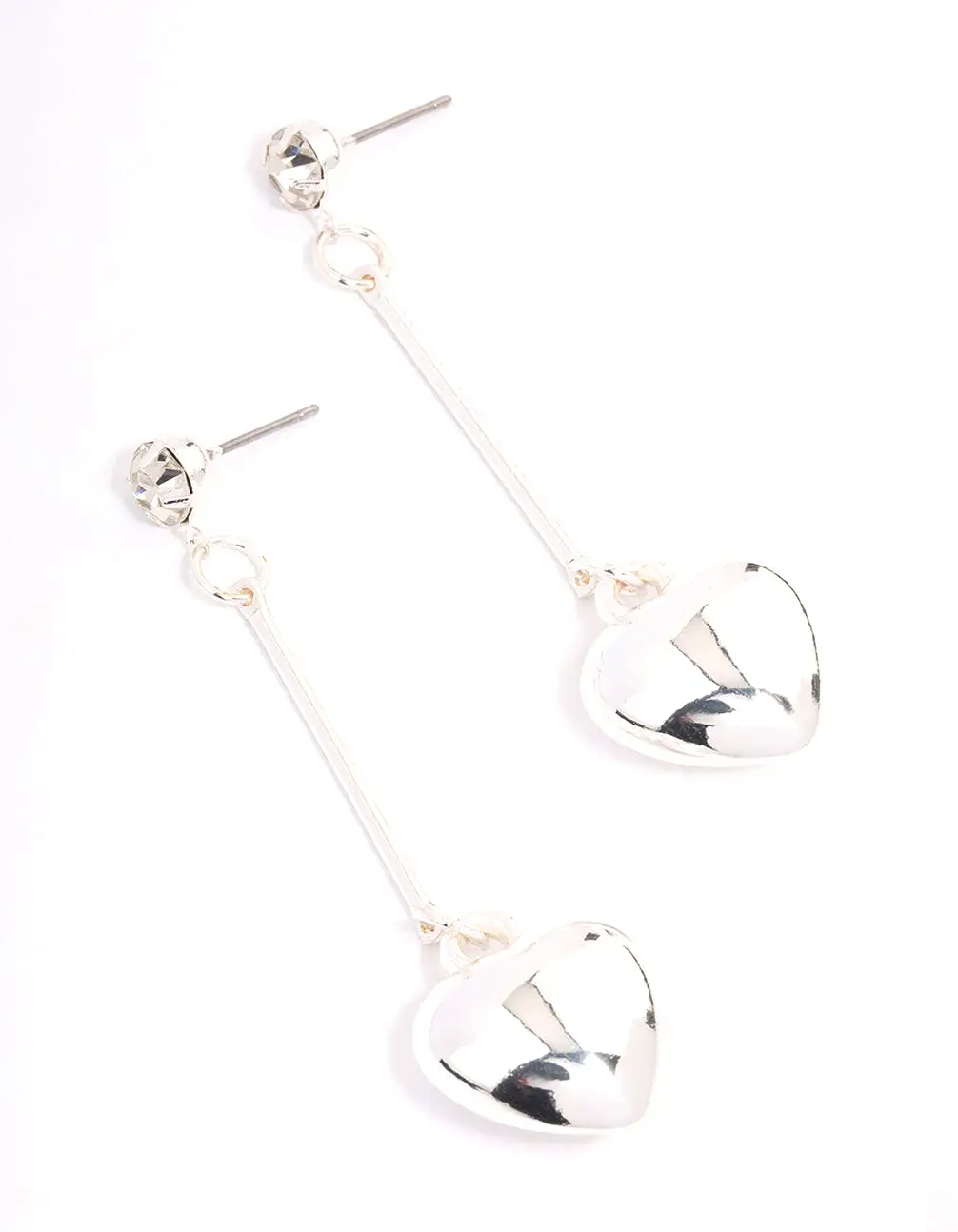 Silver Diamante Chubby Heart Drop Earrings