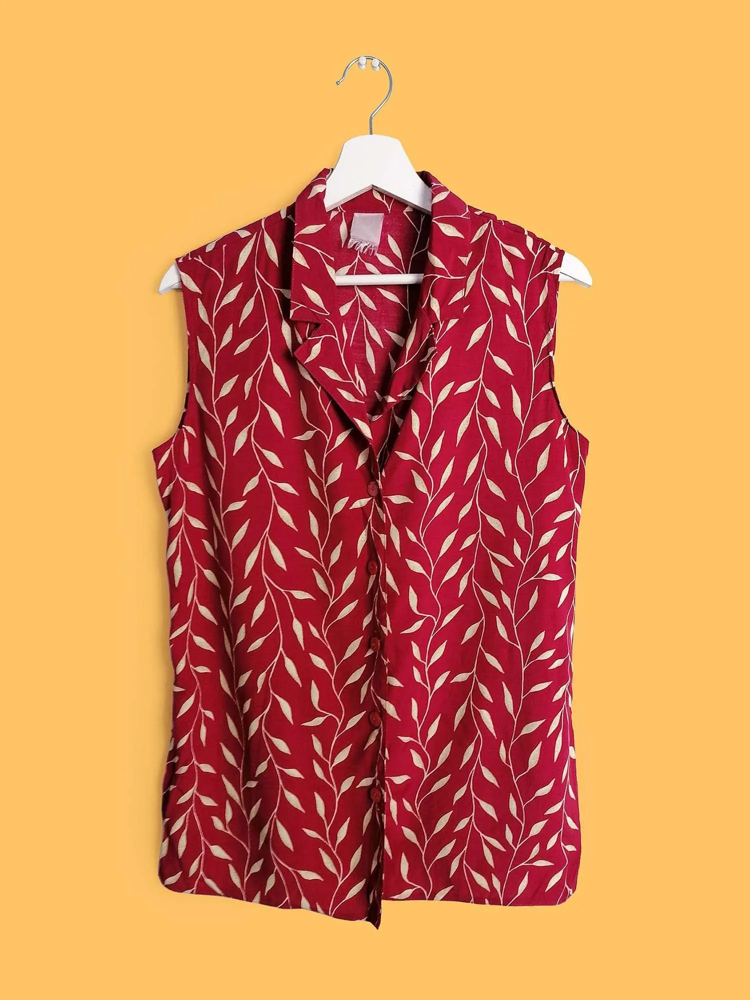 Sleeveless Blouse Leaves Print - size L