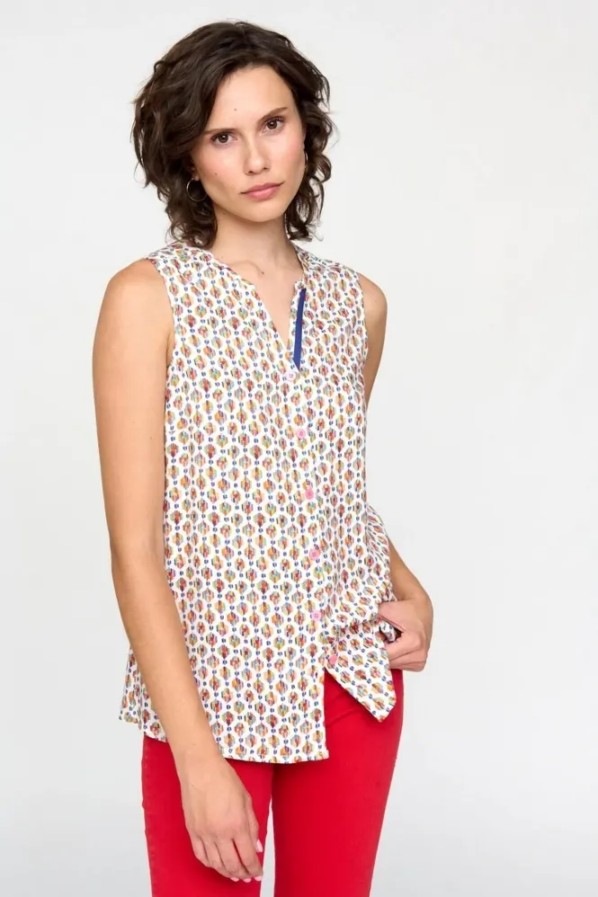 Sleeveless Geometric Print Ontur Blouse - Multi/Natural - Ontur