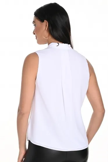 Sleeveless Keyhole Detail Blouse - Off White - 243253-207