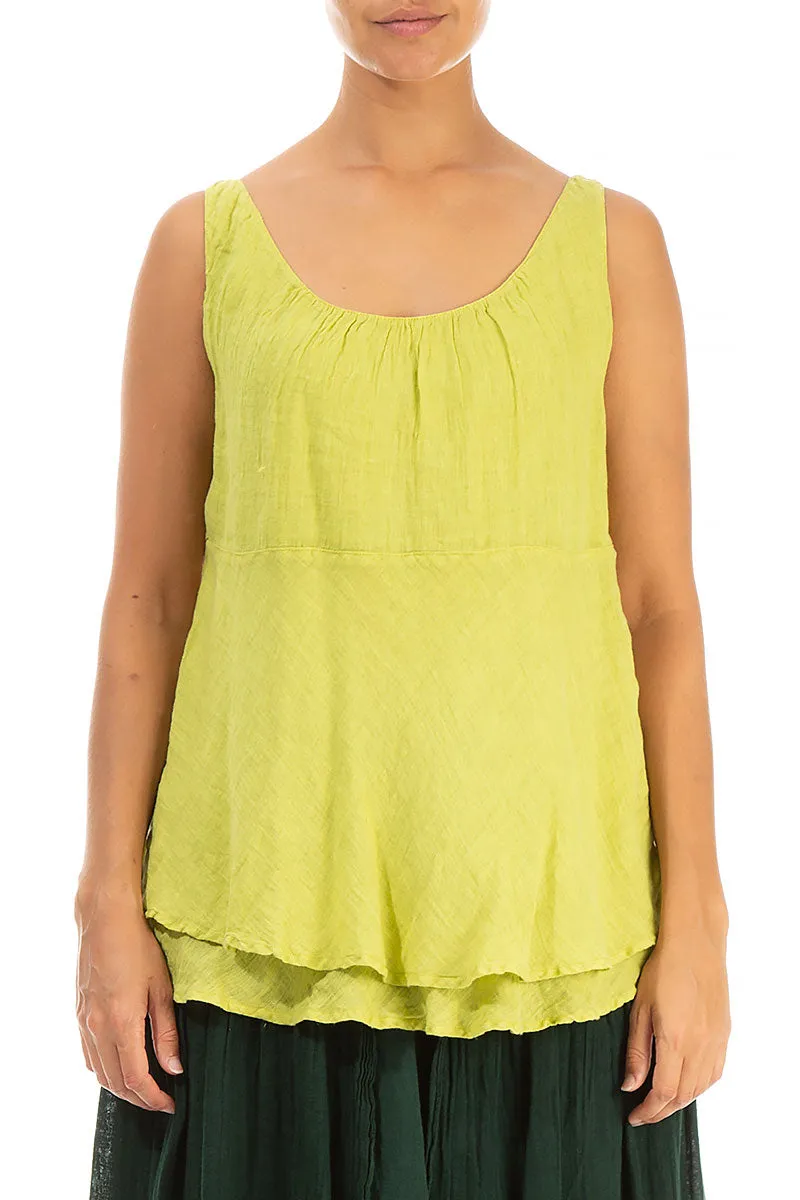 Sleeveless Layered Yellow Gauze Linen Blouse