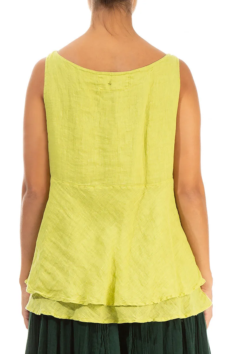 Sleeveless Layered Yellow Gauze Linen Blouse