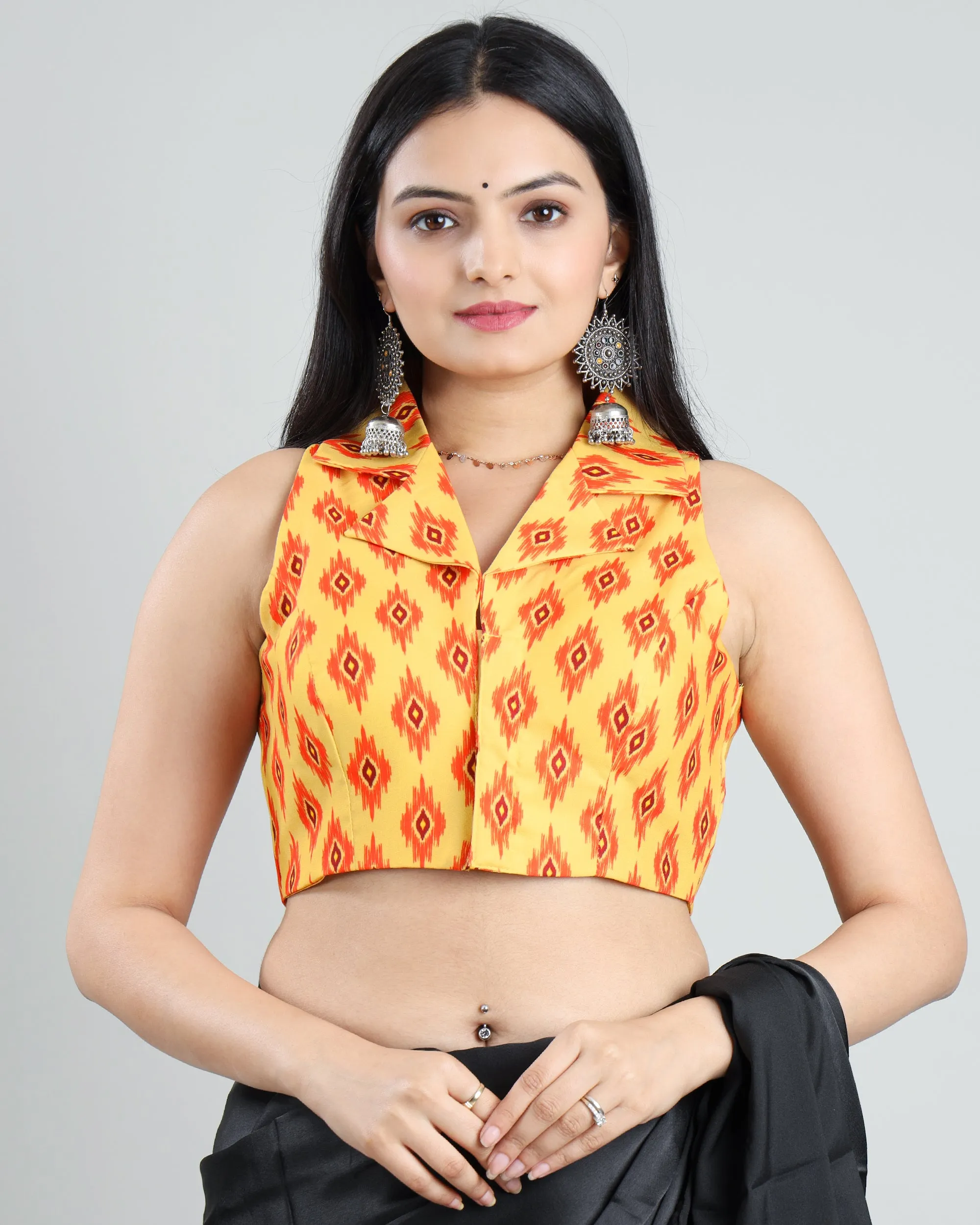 Sleeveless Retro Ikat Print Blouse