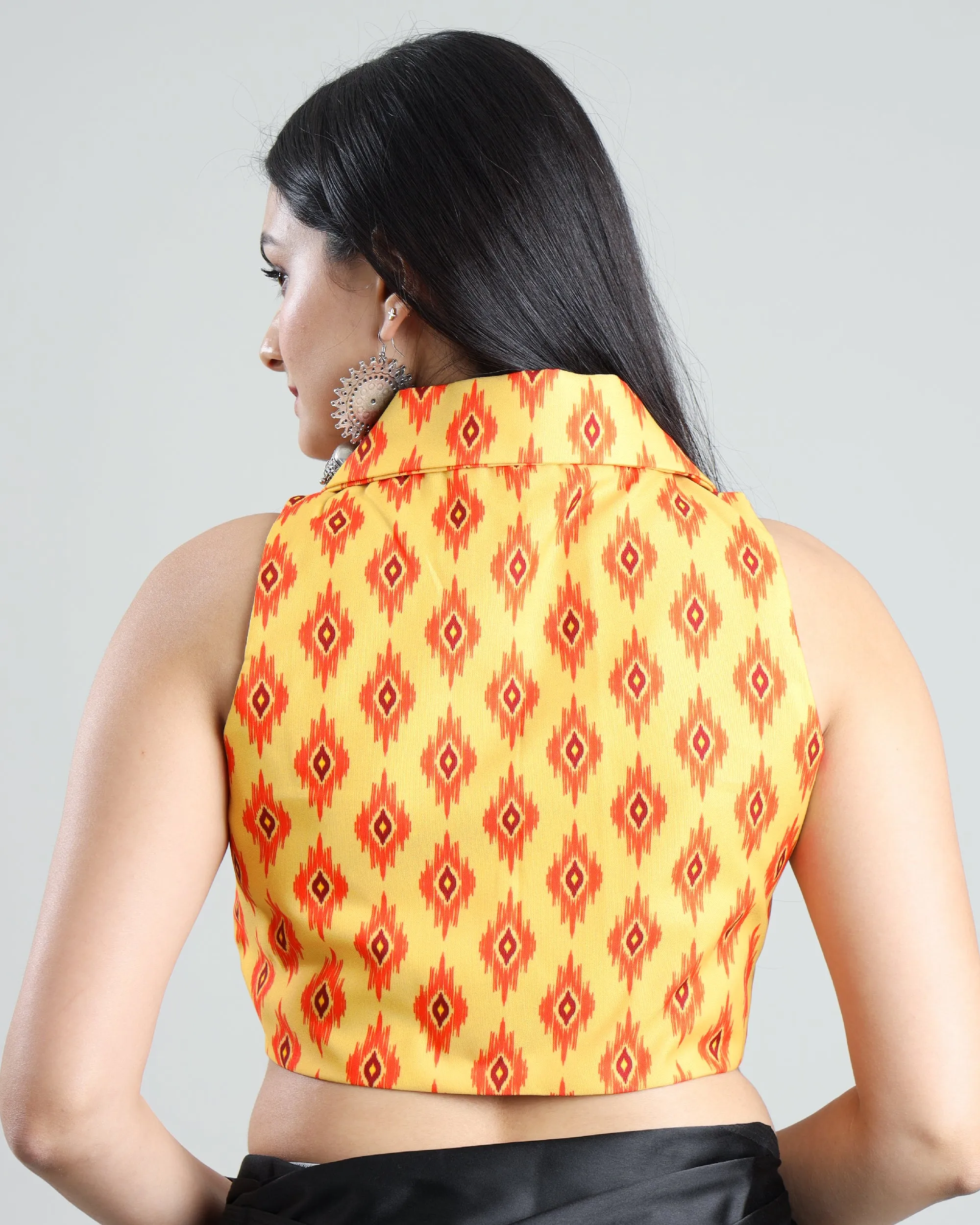 Sleeveless Retro Ikat Print Blouse