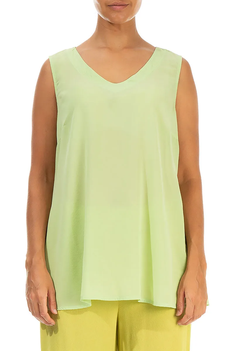 Sleeveless V-Neck Green Sorbet Silk Blouse