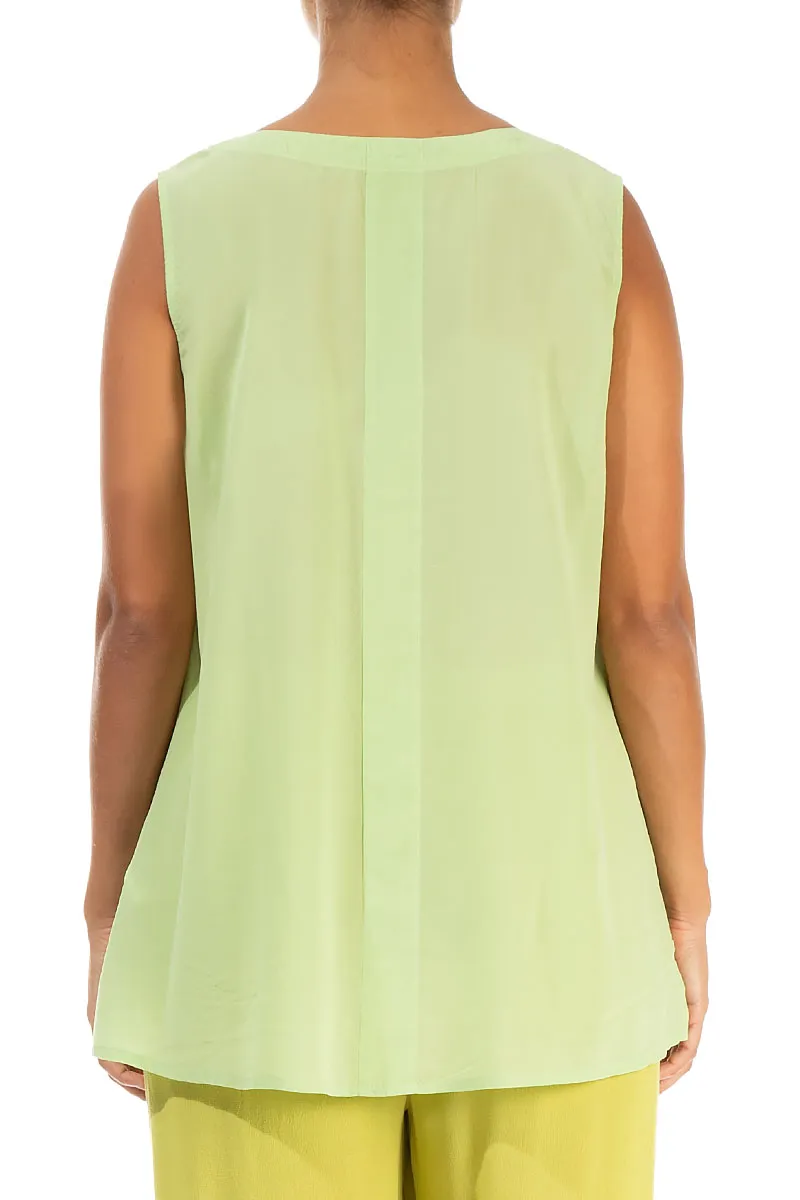 Sleeveless V-Neck Green Sorbet Silk Blouse