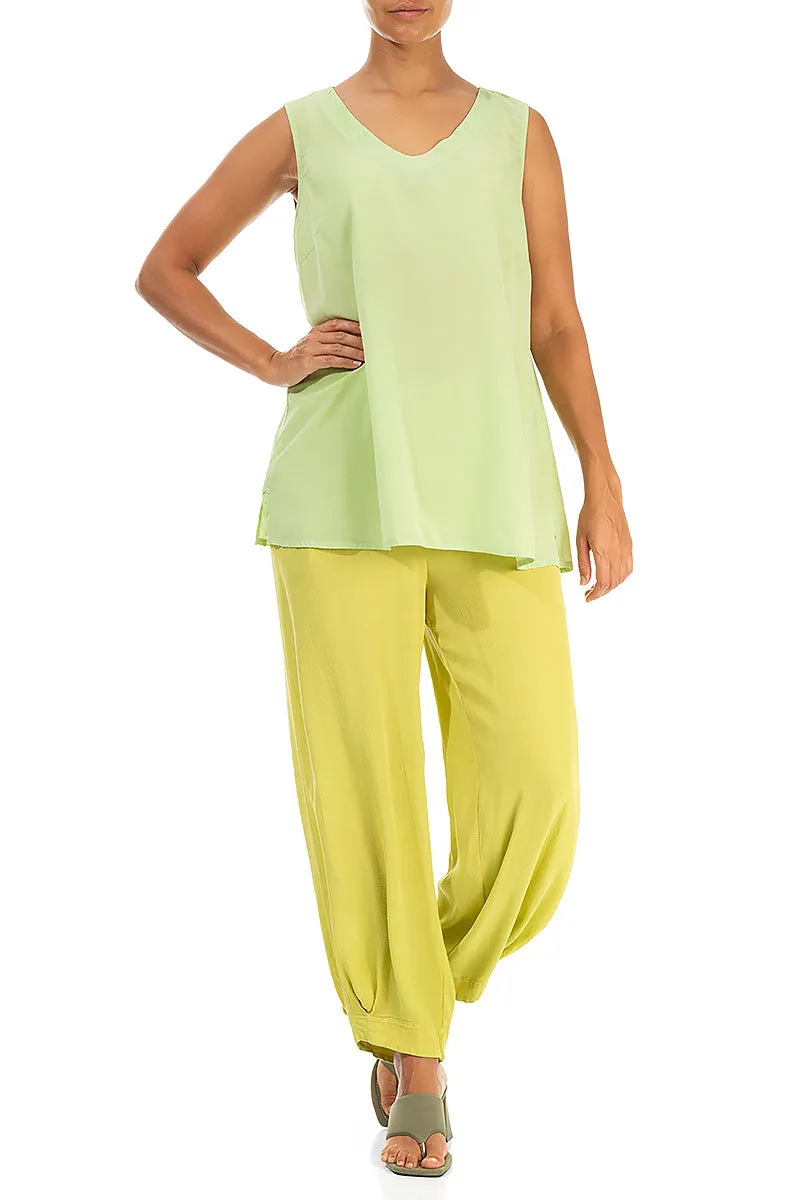 Sleeveless V-Neck Green Sorbet Silk Blouse