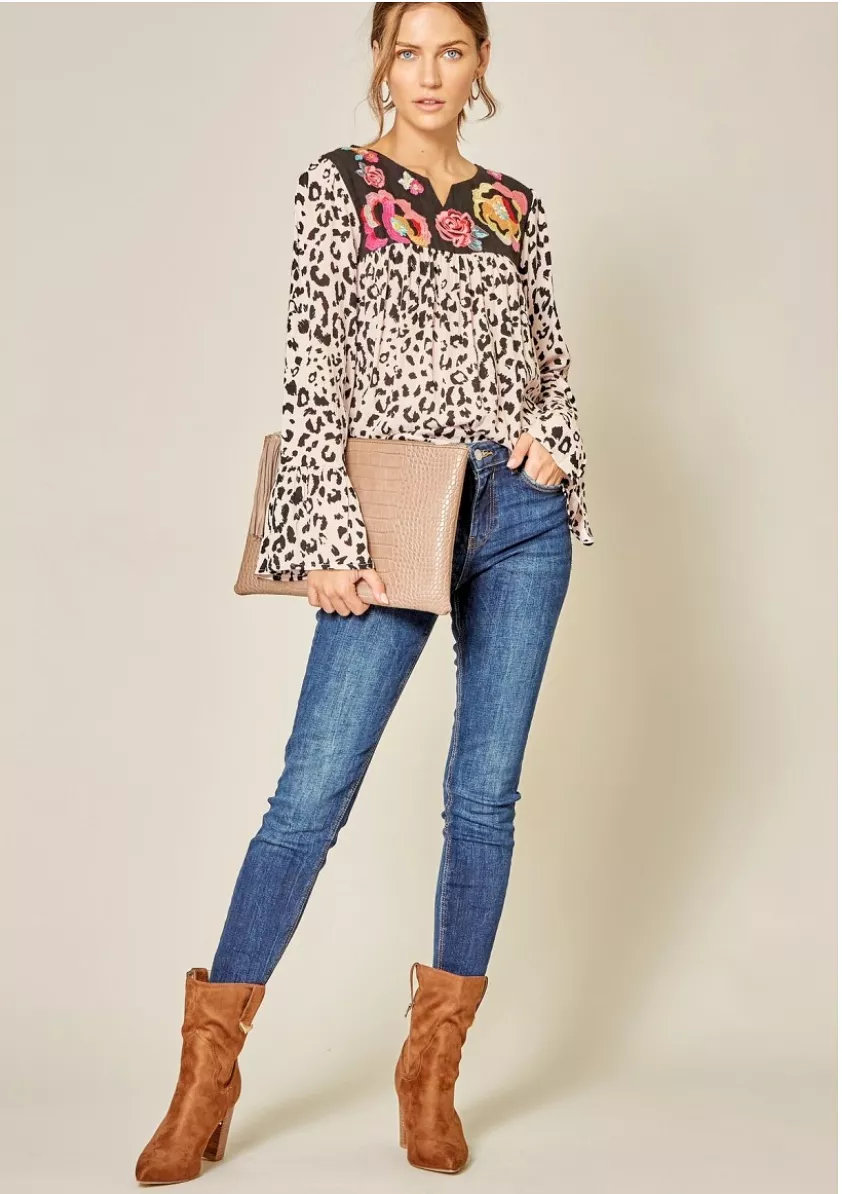 Spot You From Here Animal Print Long Sleeve Blouse