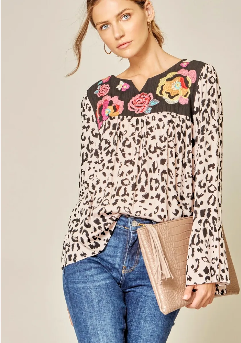 Spot You From Here Animal Print Long Sleeve Blouse