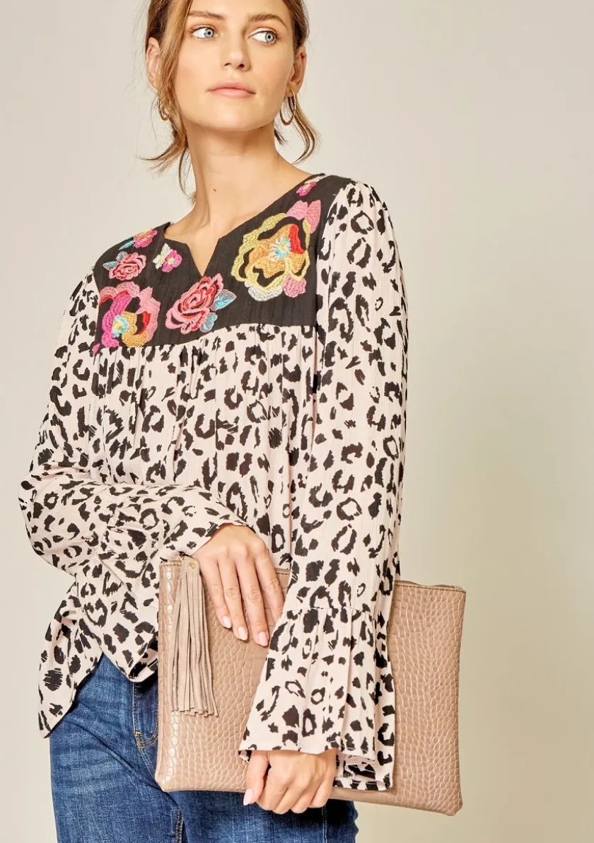 Spot You From Here Animal Print Long Sleeve Blouse