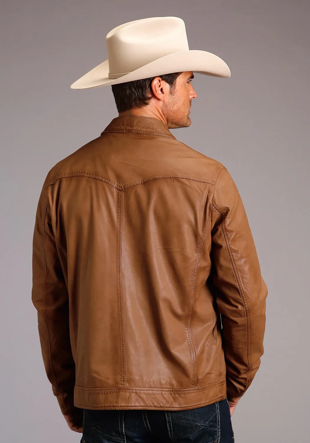 Stetson Mens Zip Front Lightweight Caramel Leather Leather Jacket