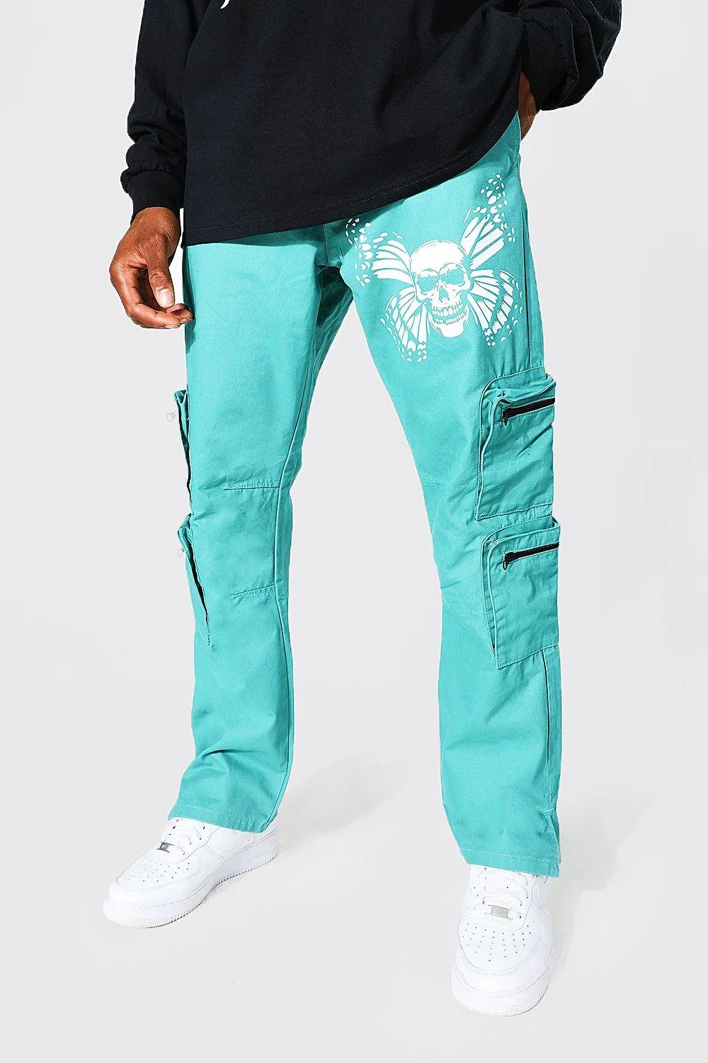 Straight Leg Skull Print Cargo Trousers