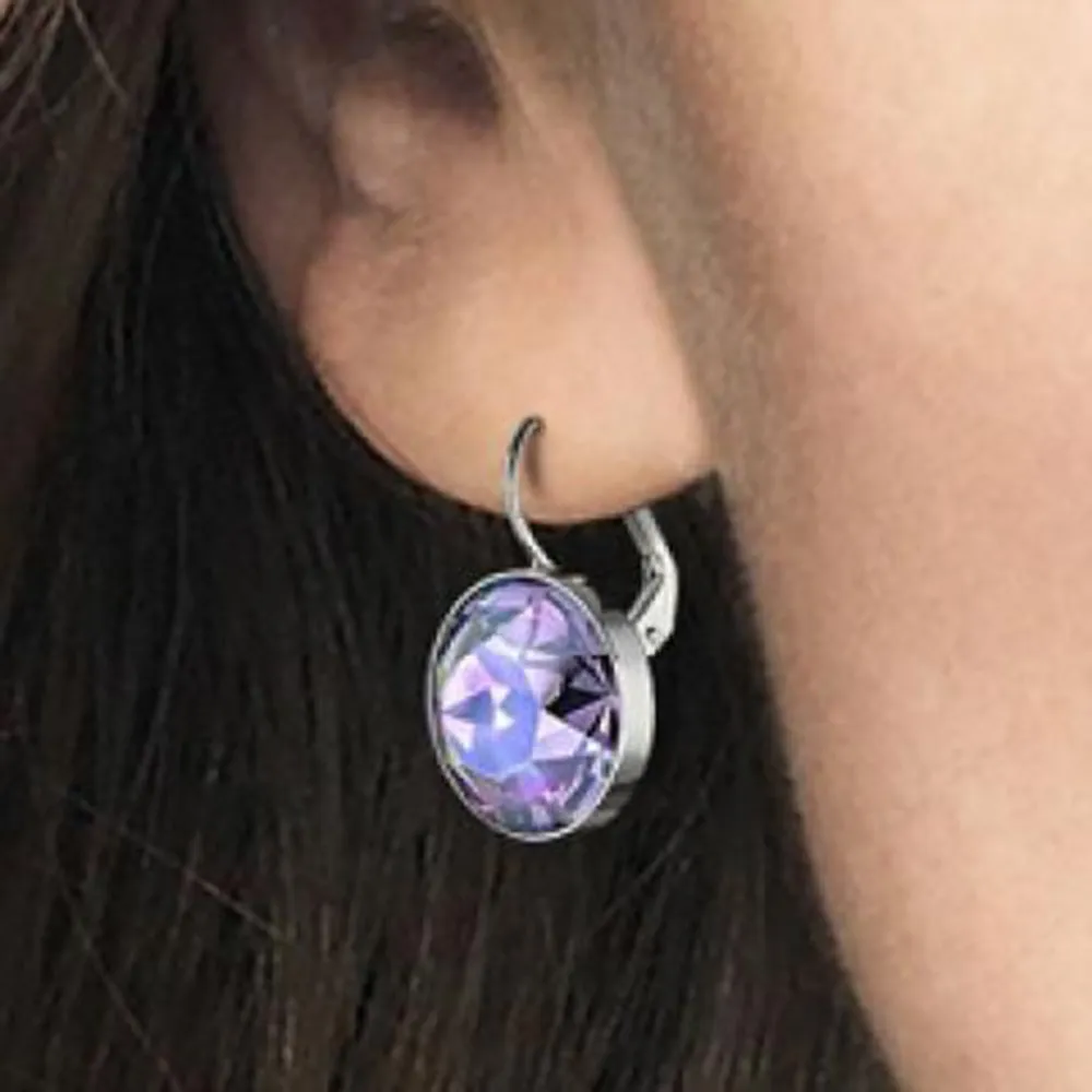 Swarovski Tanzanite Moonlight Crystal BELLA Pierced Drop Earrings Rhodium #5030703