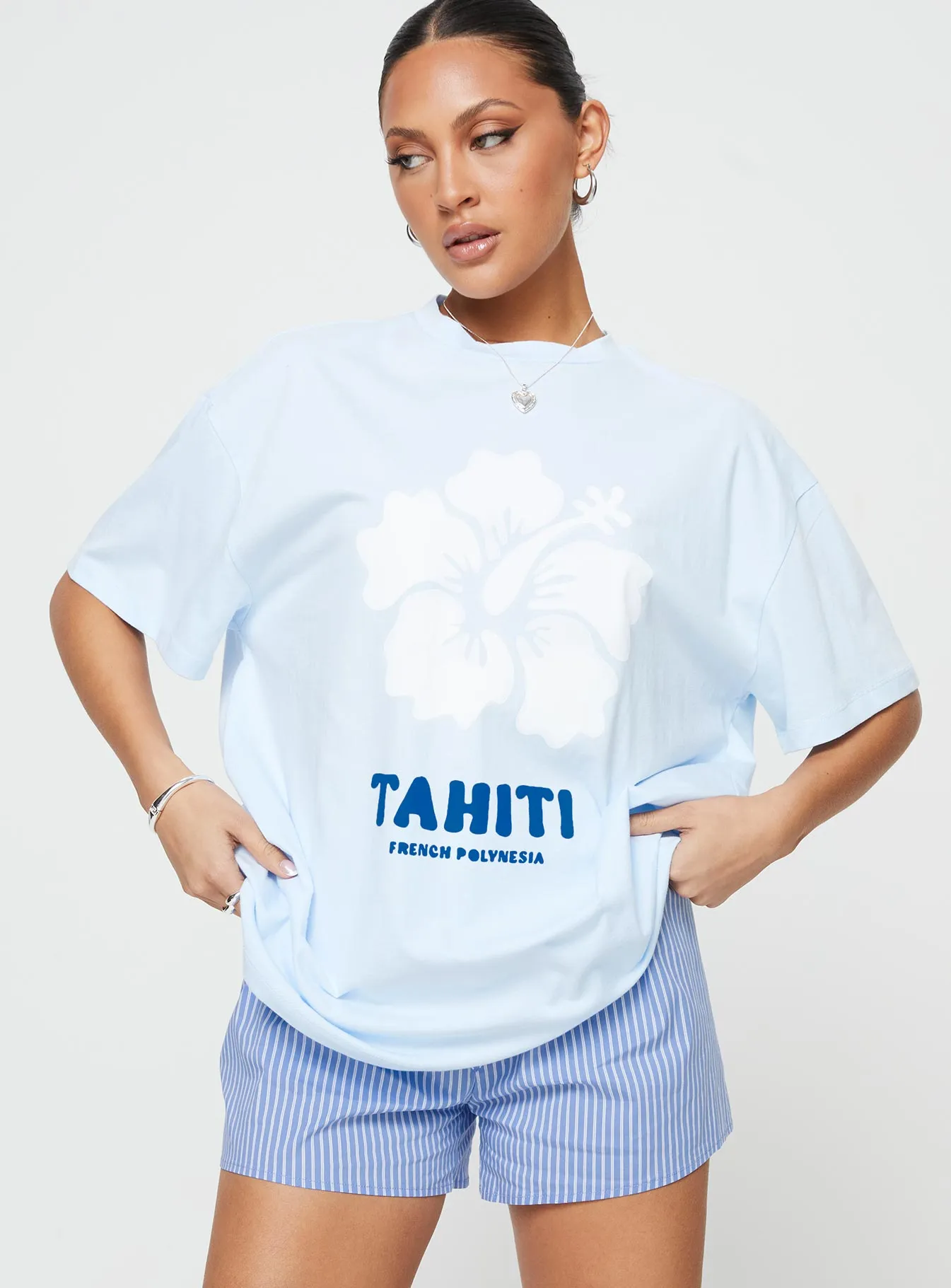 Tahiti Island Oversized Tee Blue