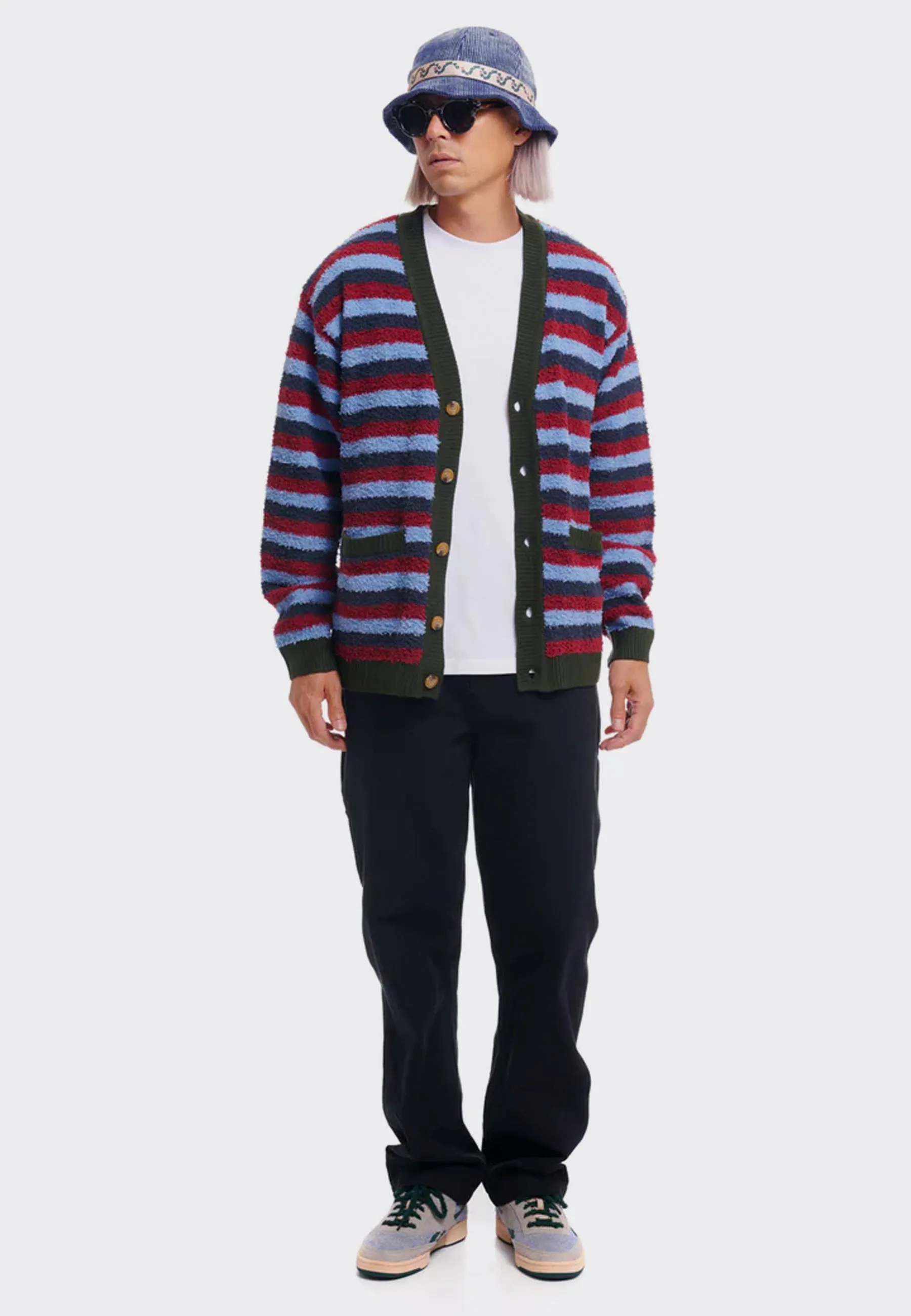 Teddy Fur Striped Cardigan - Blue Multi