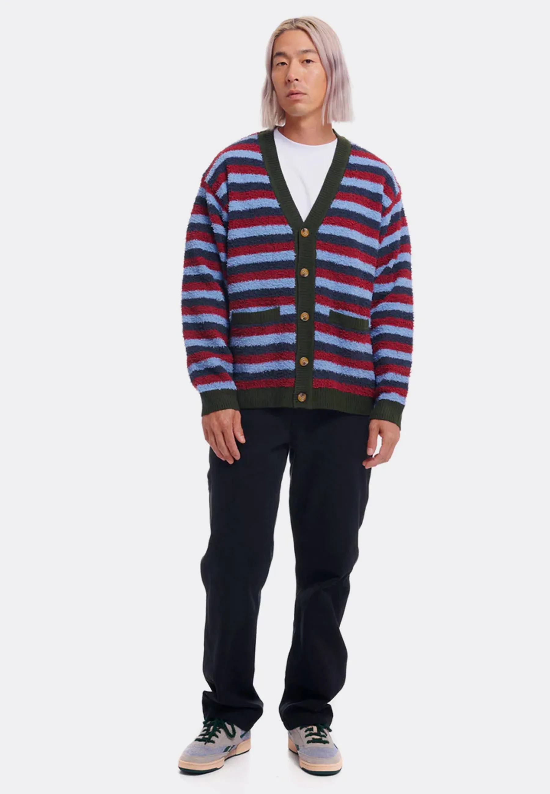 Teddy Fur Striped Cardigan - Blue Multi