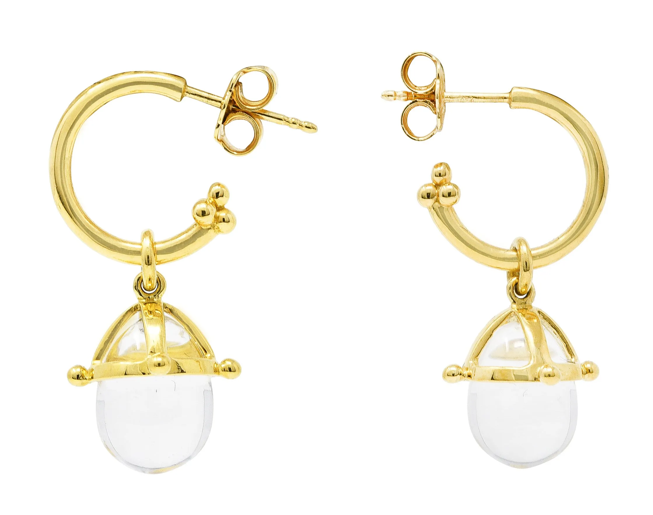 Temple St. Clair Rock Crystal Quartz 18 Karat Gold Half-Hoop Drop Earrings