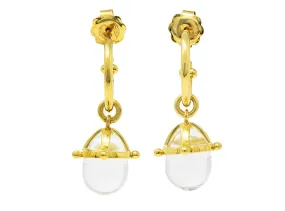 Temple St. Clair Rock Crystal Quartz 18 Karat Gold Half-Hoop Drop Earrings