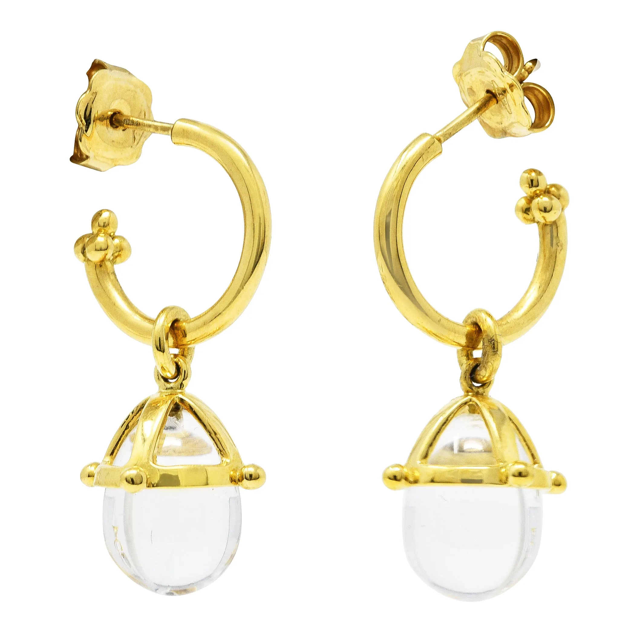 Temple St. Clair Rock Crystal Quartz 18 Karat Gold Half-Hoop Drop Earrings